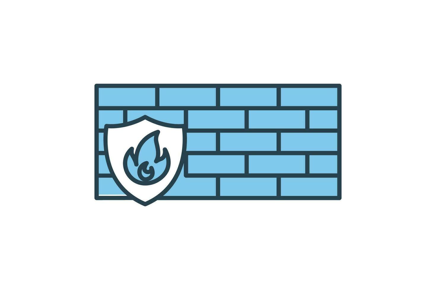 fire wall icon. wall with shields and fire. icon related to device, computer technology. flat line icon style. simple vector design editable