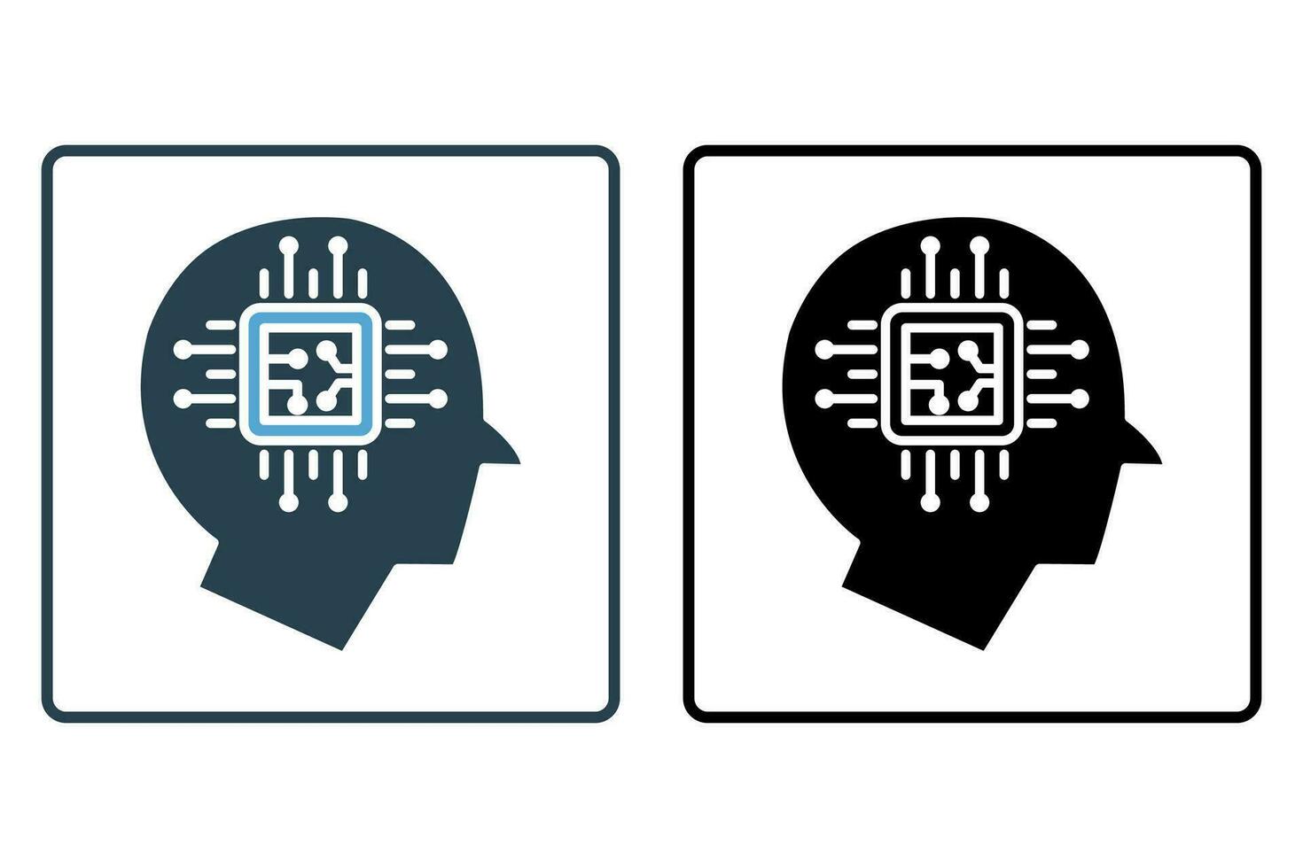humanoid icon. head with cpu. icon related to affiliate intelligence, device, computer technology. solid icon style. simple vector design editable