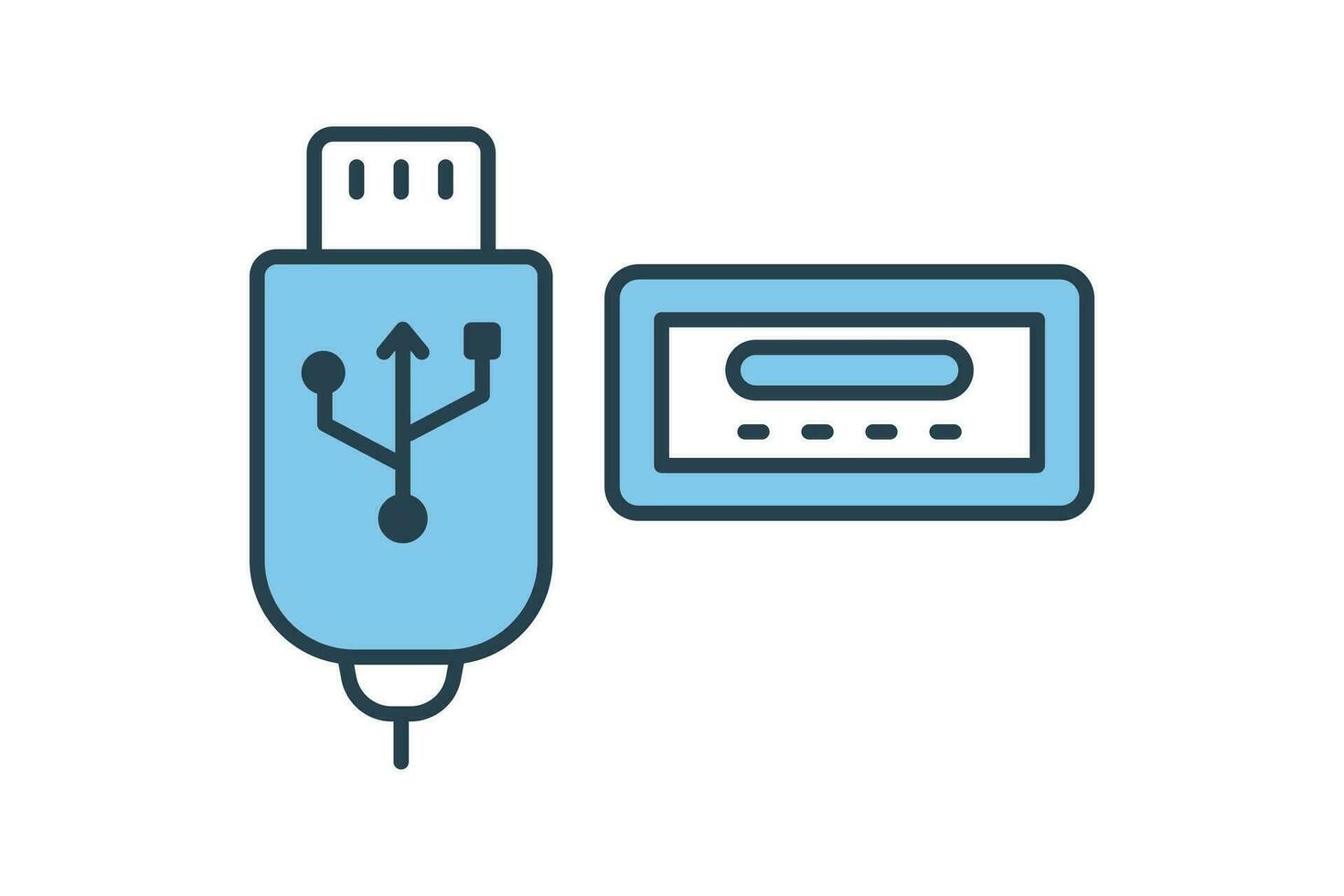 usb port icon. icon related to device, computer technology. flat line icon style. simple vector design editable