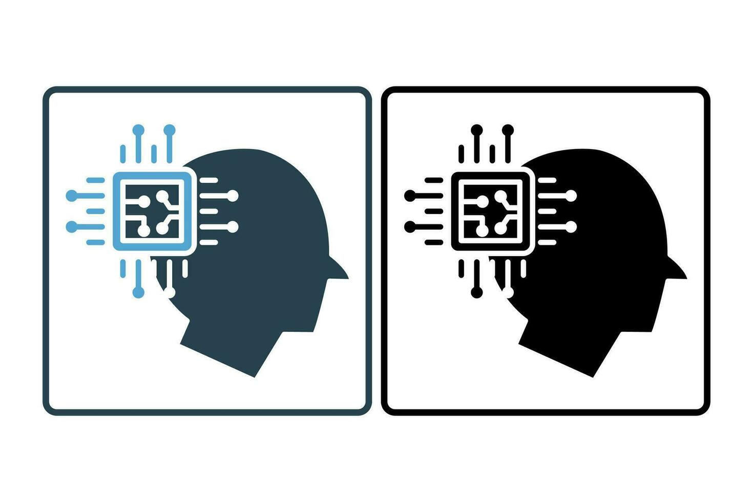 artificial intelligence icon. head and cpu. icon related to device, artificial intelligence. solid icon style. simple vector design editable