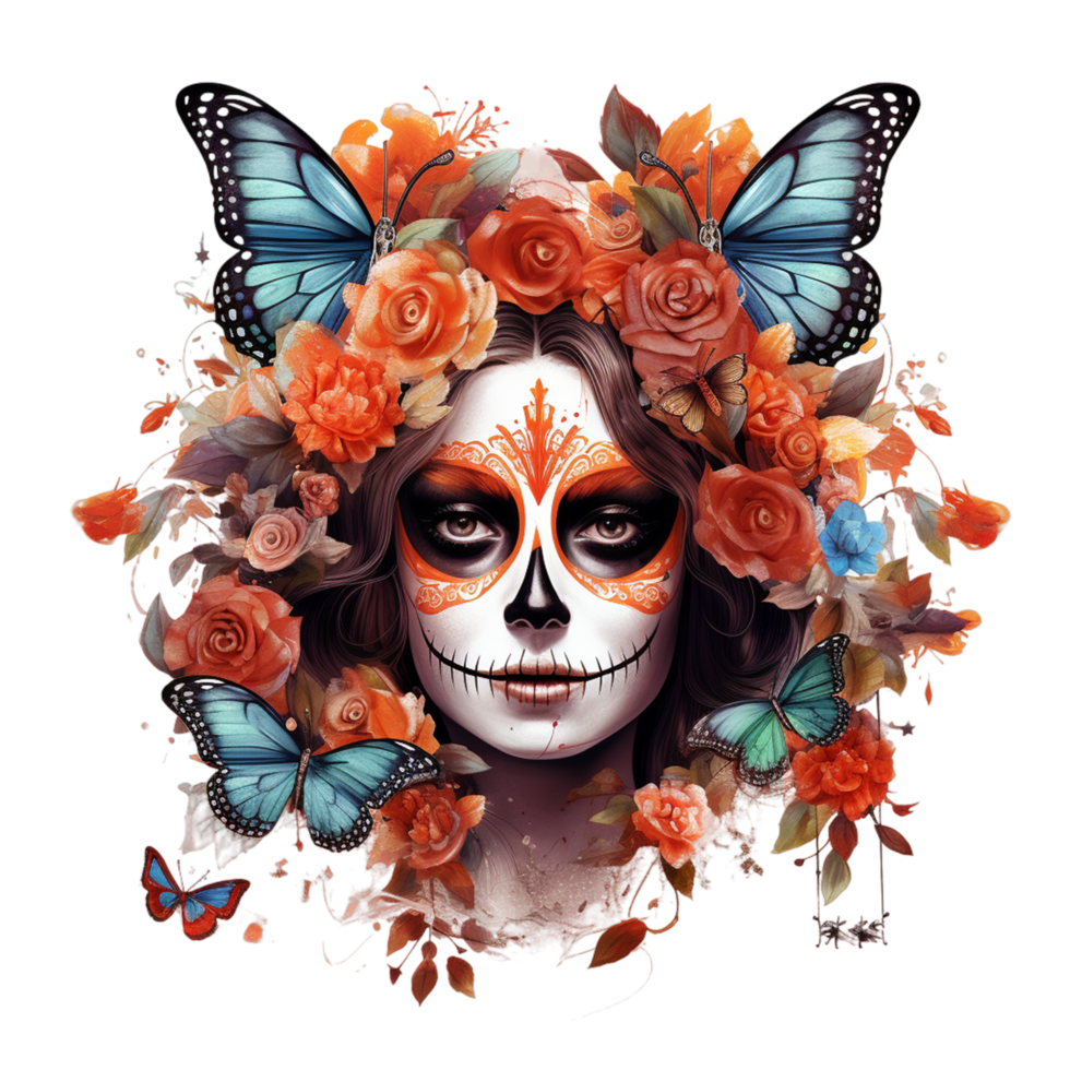 Personal memento mexican dia de muertos day of the dead watercolor Ai Generative png