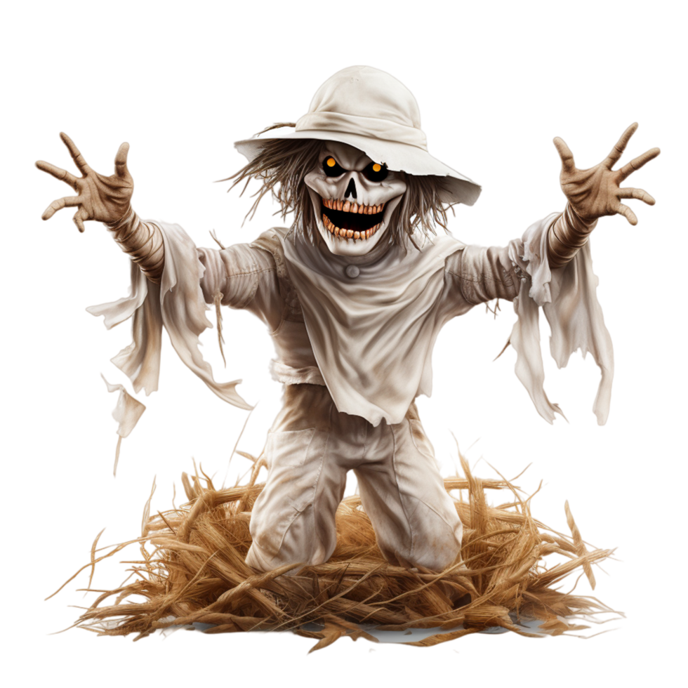 The Eerie Encounter Halloween Scarecrow against Ai Generative png