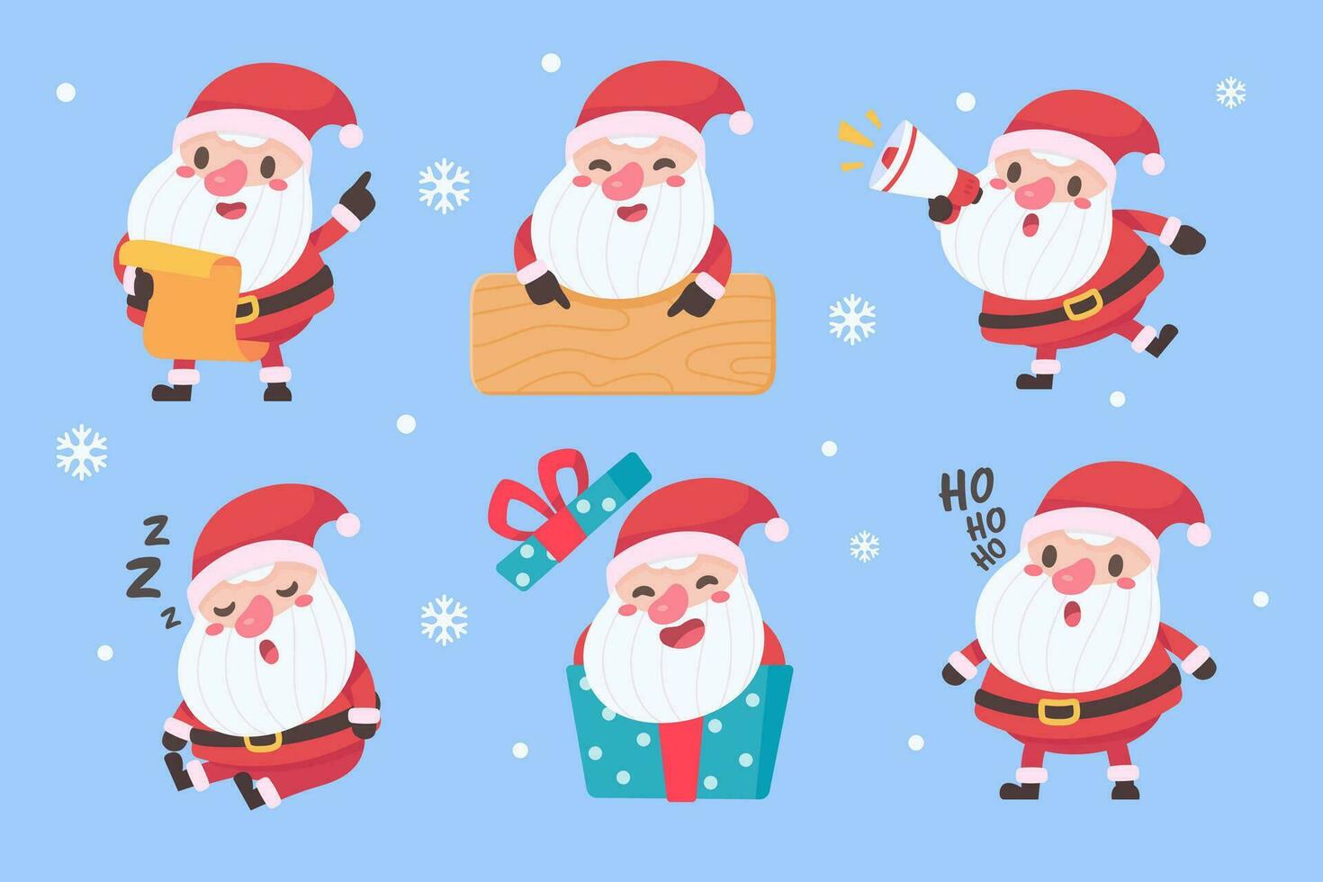 Papa Noel noel grasa hombre con un blanco barba. vestir un rojo disfraz en varios posa a dar regalos en Navidad día vector
