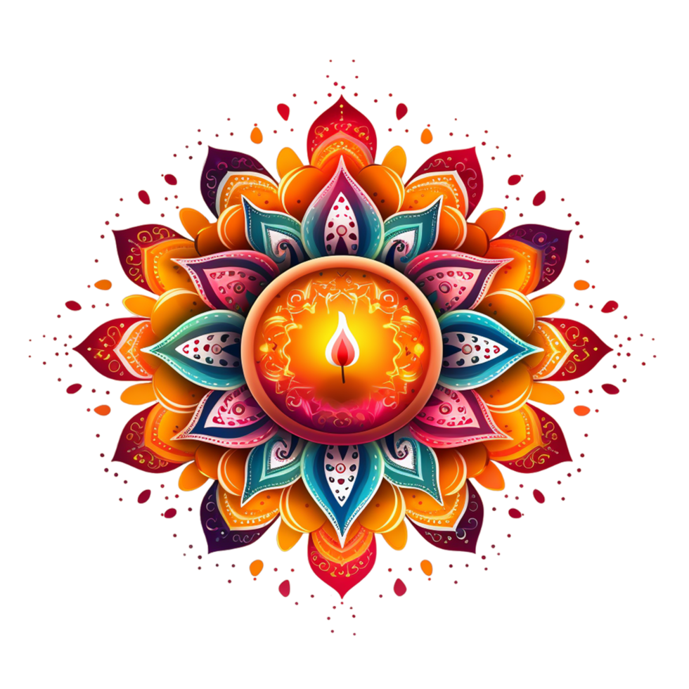 colorato indiano lampada con floreale modello e candela ai generativo png