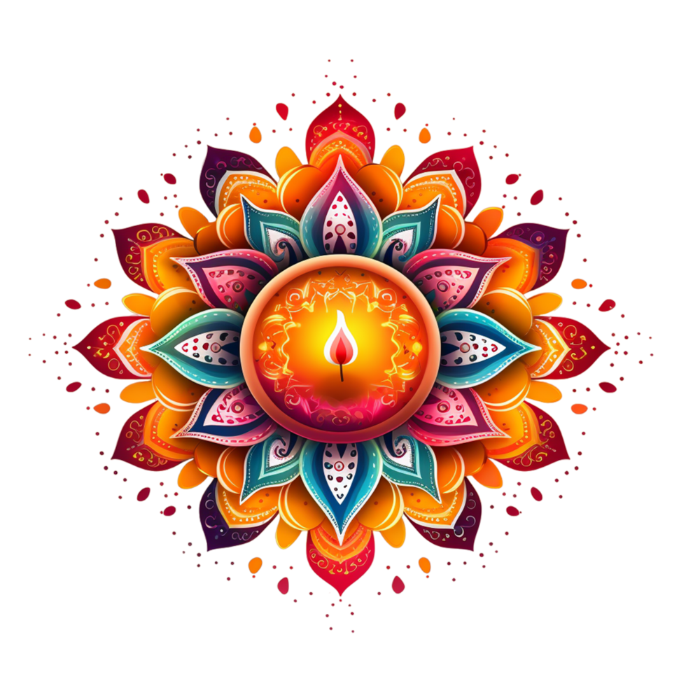 Colorful Indian lamp with floral pattern and candle Ai Generative png