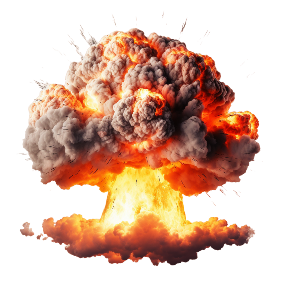 Numerous pictures of large bombs exploding with fire and smoke Ai Generative png