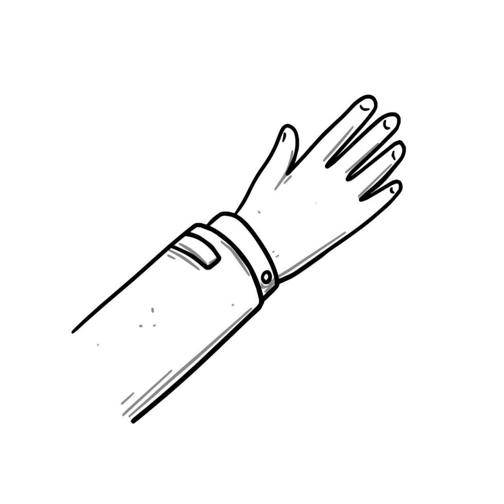 Hand of man. The sleeve of his jacket. Hand drawn fingers and palm. Sketch doodle illustration vector