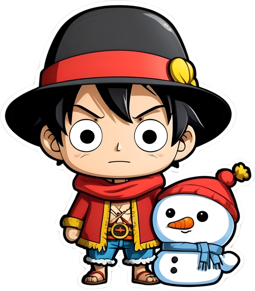 Luffy with snowman , ai generative png