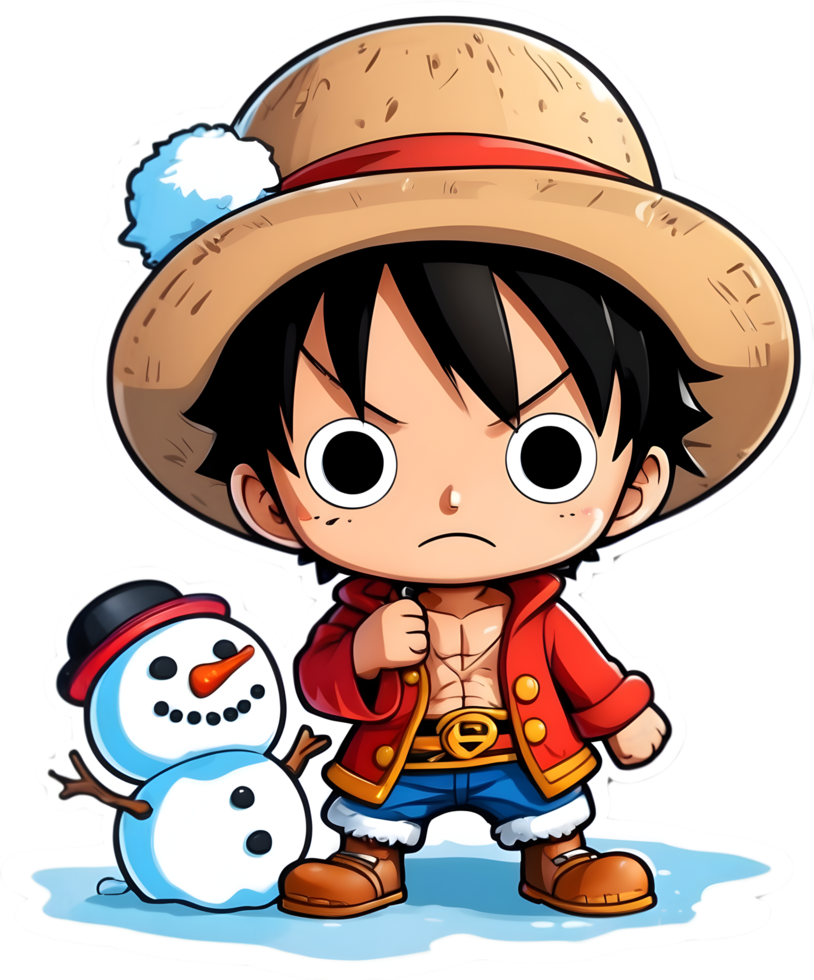 luffy with snowman, ai generative png