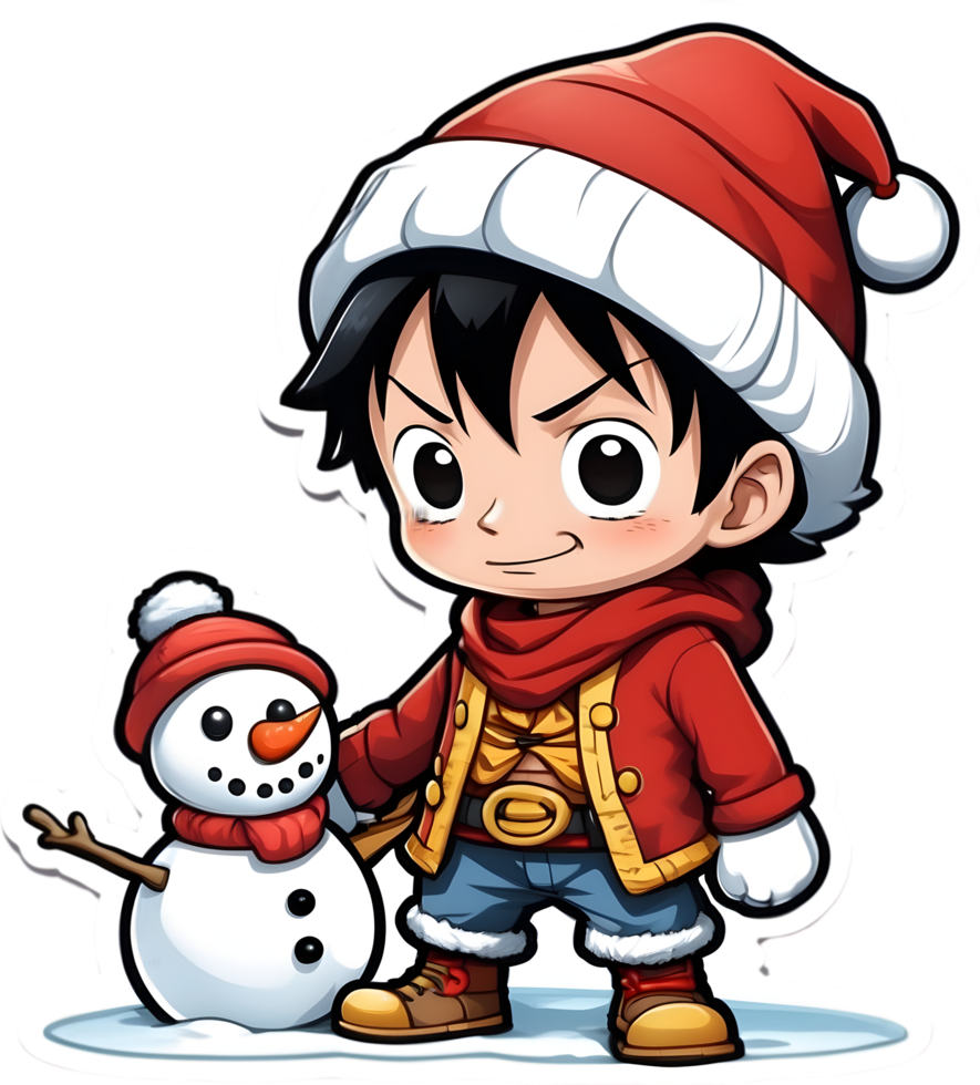 Luffy with snowman , ai generative png
