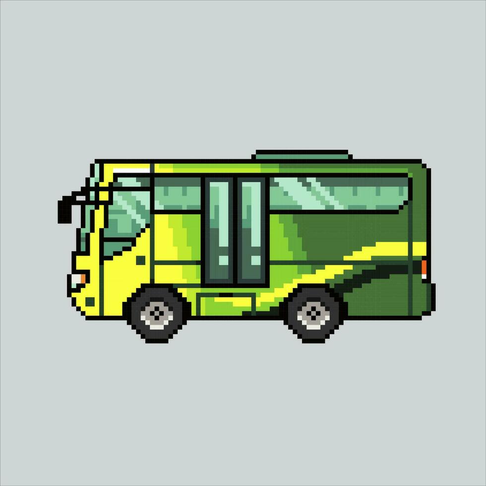 píxel Arte ilustración autobús. pixelado mini autobús. ciudad autobús vehículo pixelado para el píxel Arte juego y icono para sitio web y vídeo juego. antiguo colegio retro vector