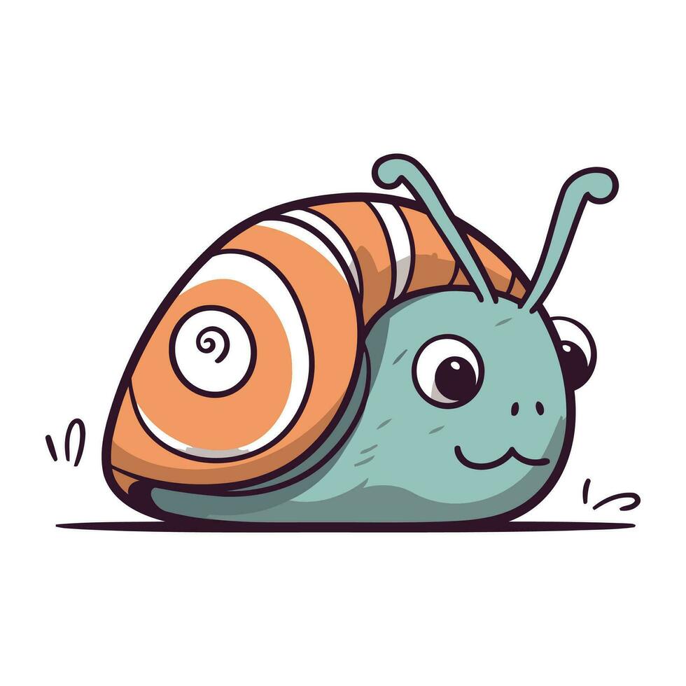 Cute cartoon snail. Vector illustration. Isolated on white background.