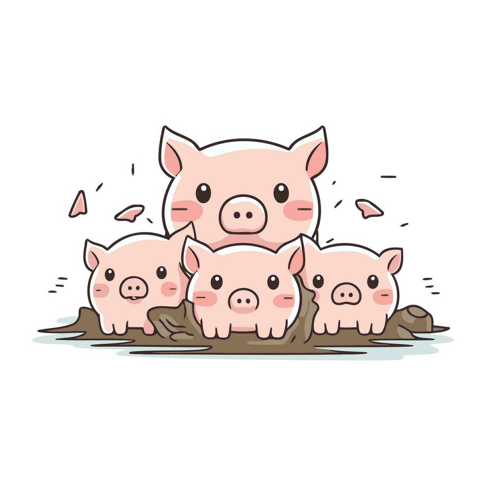 linda cerdito familia. vector ilustración de un cerdo familia.