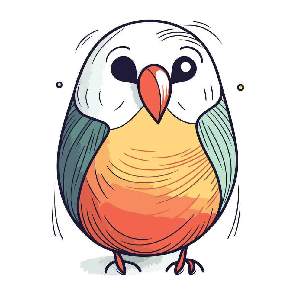 Cute cartoon colorful parrot. Vector illustration isolated on white background.