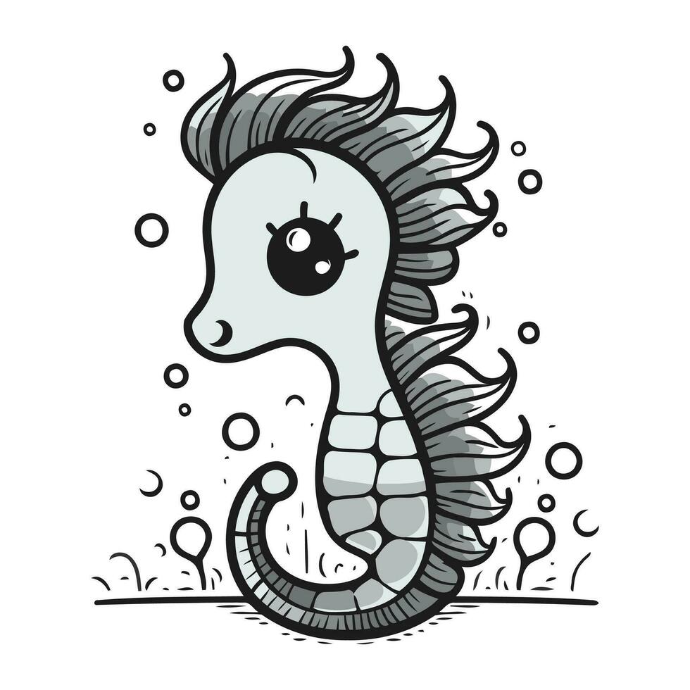 Cartoon seahorse. Vector illustration of a sea horse.