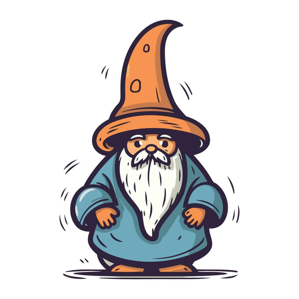Funny gnome in a hat. Vector illustration on white background.