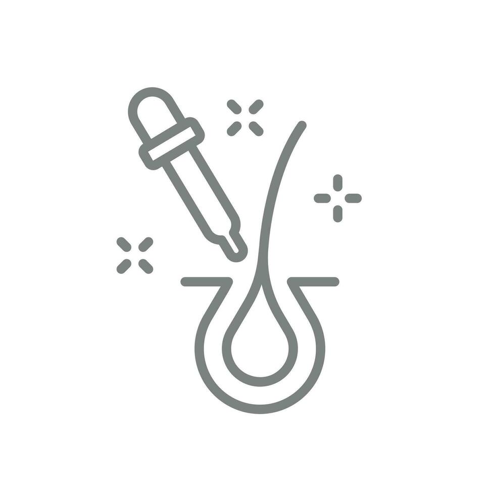 Hair and pipette line vector icon. Hair loss therapy and treatment symbol.
