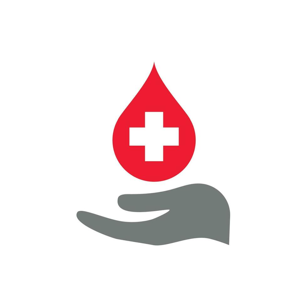 sangre donación vector icono. soltar y mano, donar sangre símbolo.