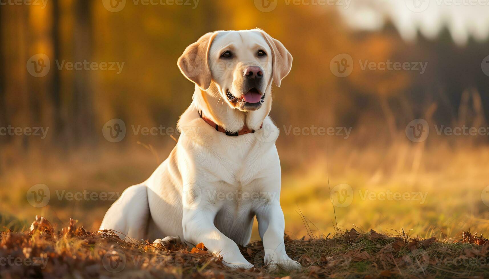 a yellow lab dog laying in the grass AI Generated photo