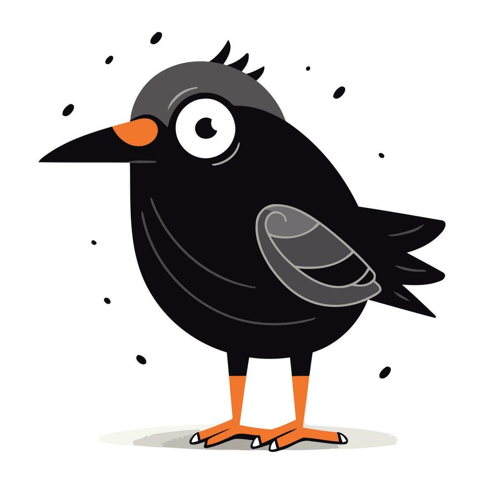 Cute crow on a white background. Vector illustration in cartoon style.