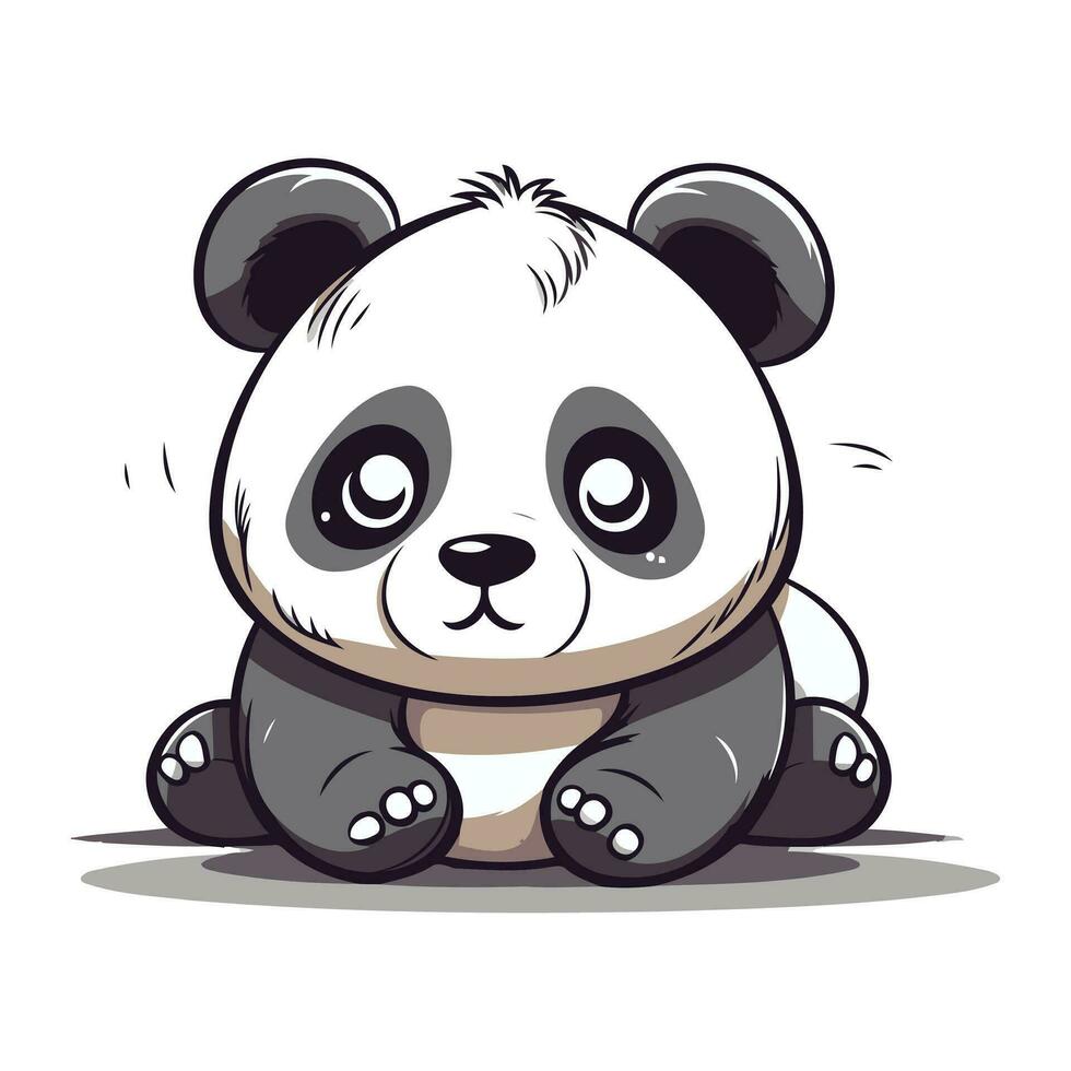 Cute cartoon panda sitting on white background. Vector illustration.