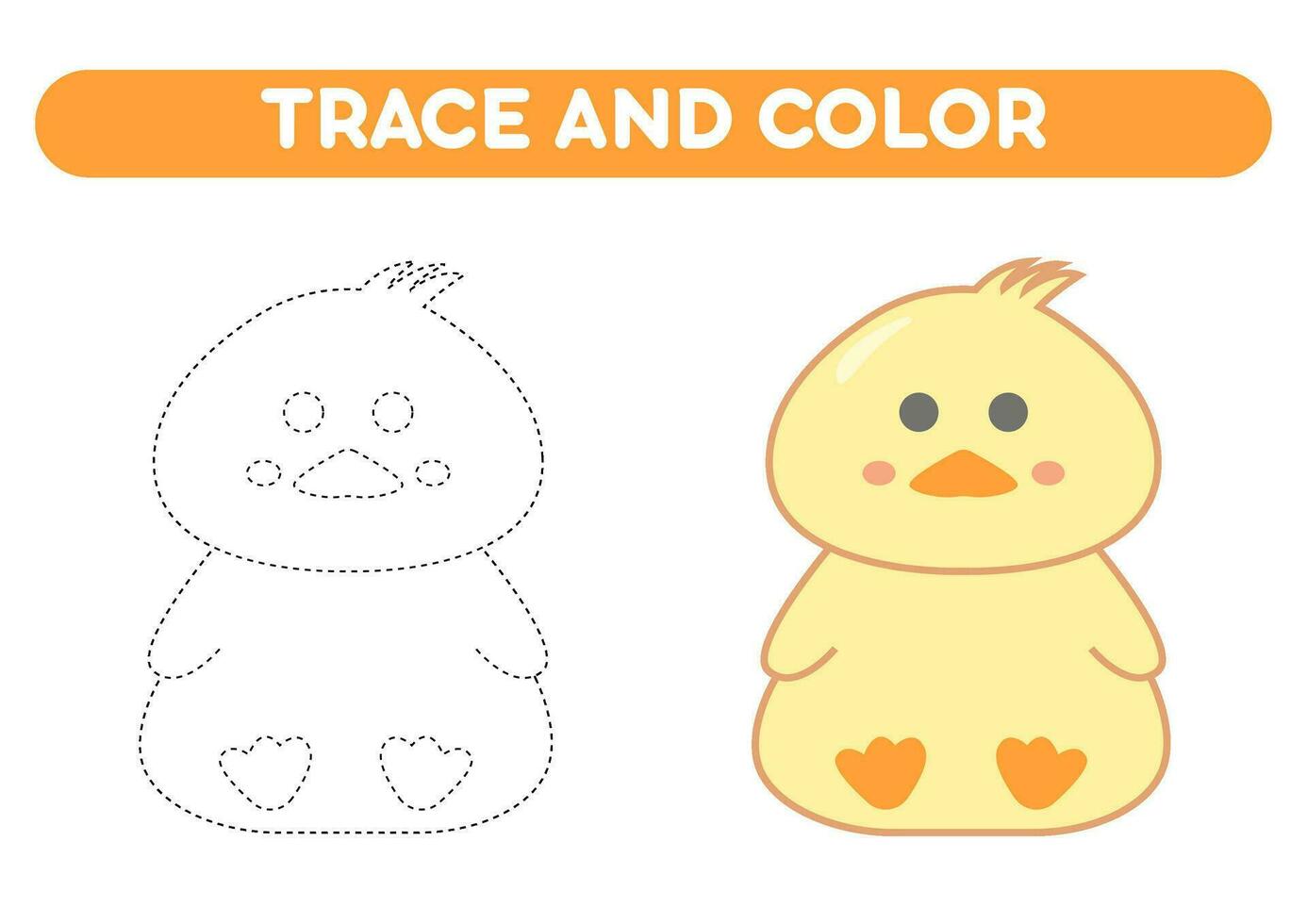 Trace and color cute duck. Worksheet for kids vector