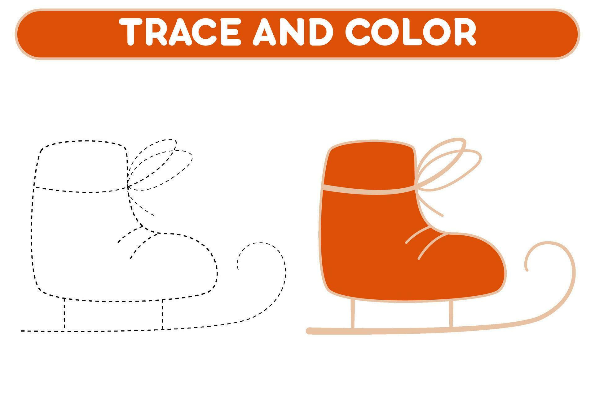 Trace and color winter orange skates. Worksheet for kids 33530789