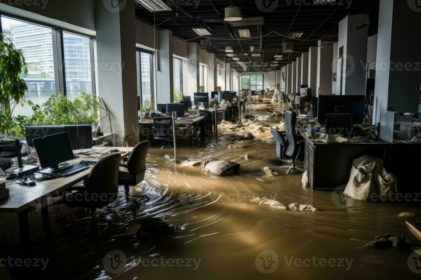 situation flooding in office Starting Scenarios professional advertising photography AI Generated photo