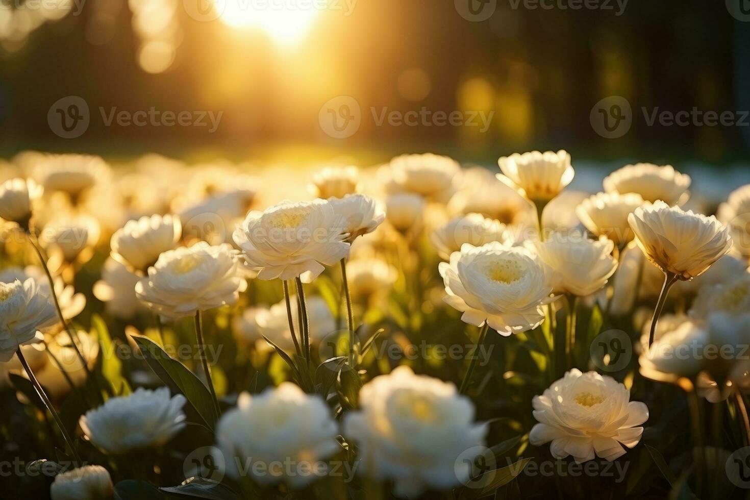 Flower field in sunlight spring or summer garden professional advertising photography AI Generated photo
