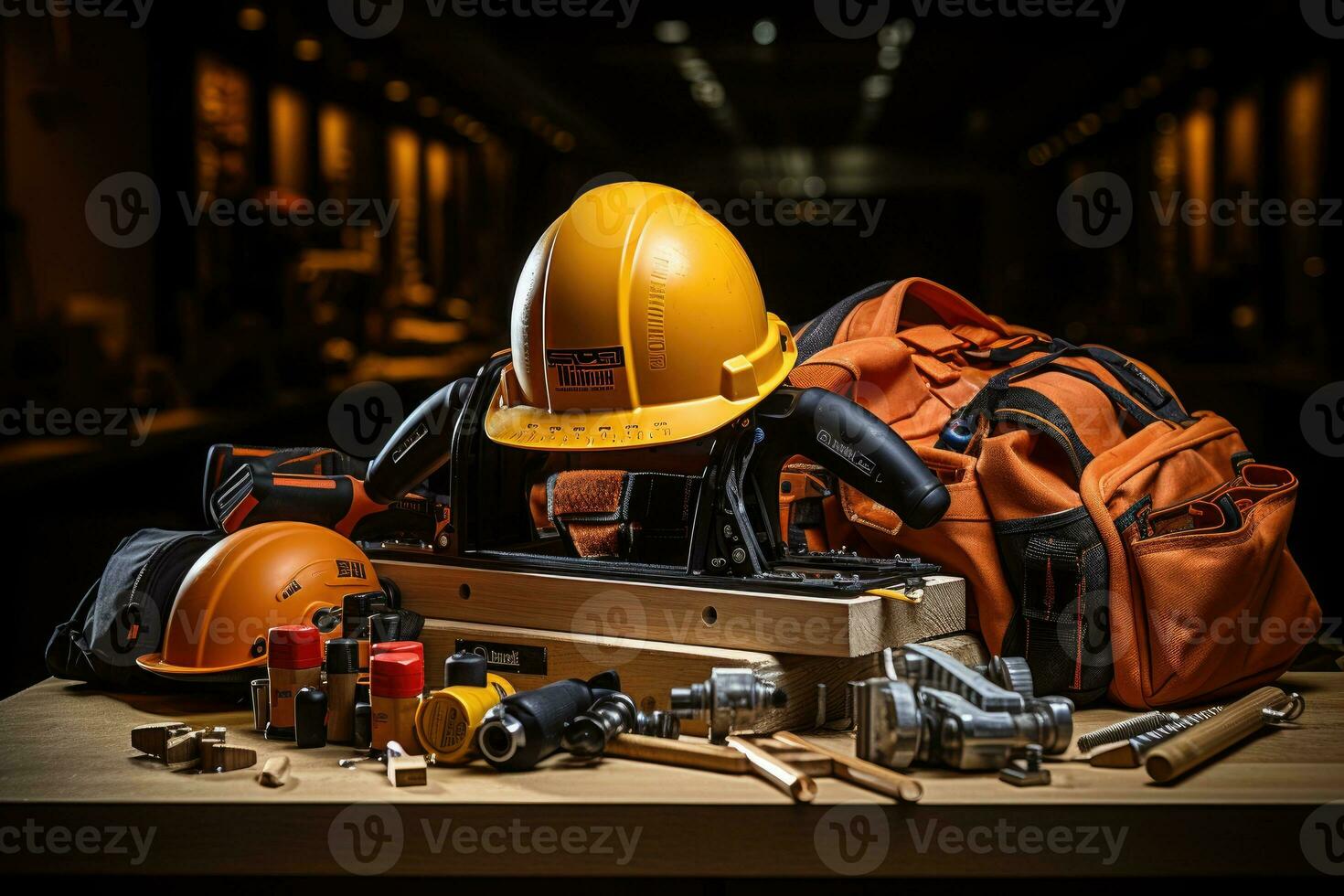 Carpenter tools and equipment professional photography AI Generated photo