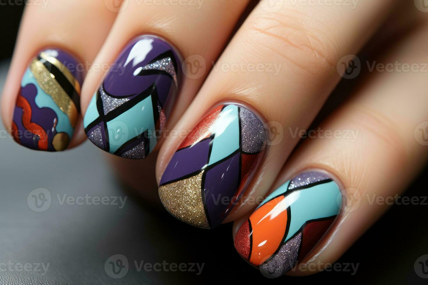 nail art love heart symbol design pop glitter nails AI Generated photo