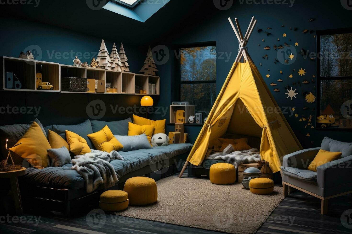 nursery room in kids room at home night view professional advertising photography AI Generative photo