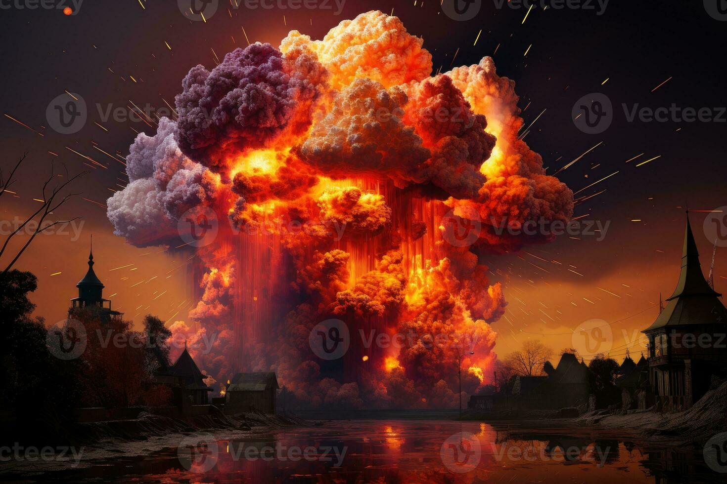big explosion look from far AI Generated photo