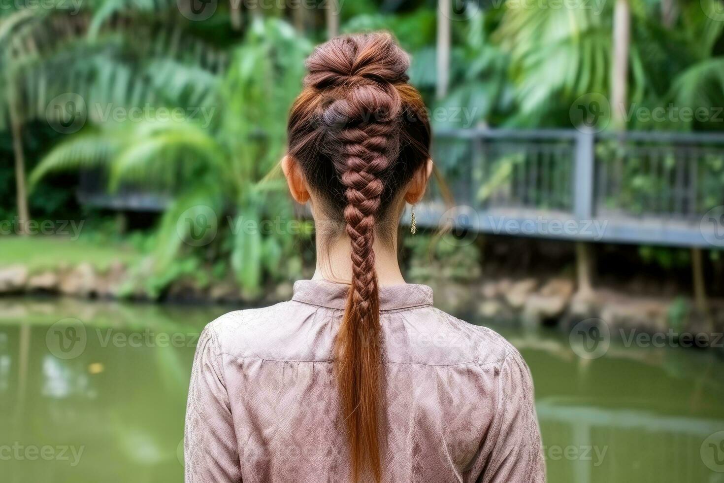 women braid hair do look from back professional advertising photography AI Generative photo