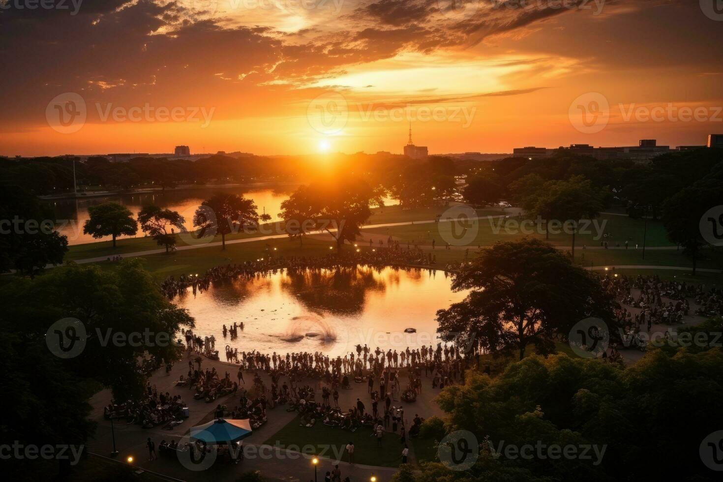 a park in a bustling city with wide open space flower fields AI Generated photo