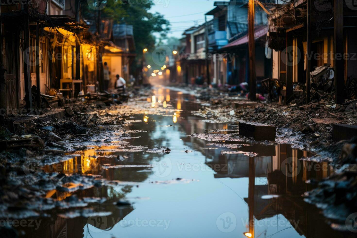 situation flooding in slum Starting Scenarios professional advertising photography AI Generated photo