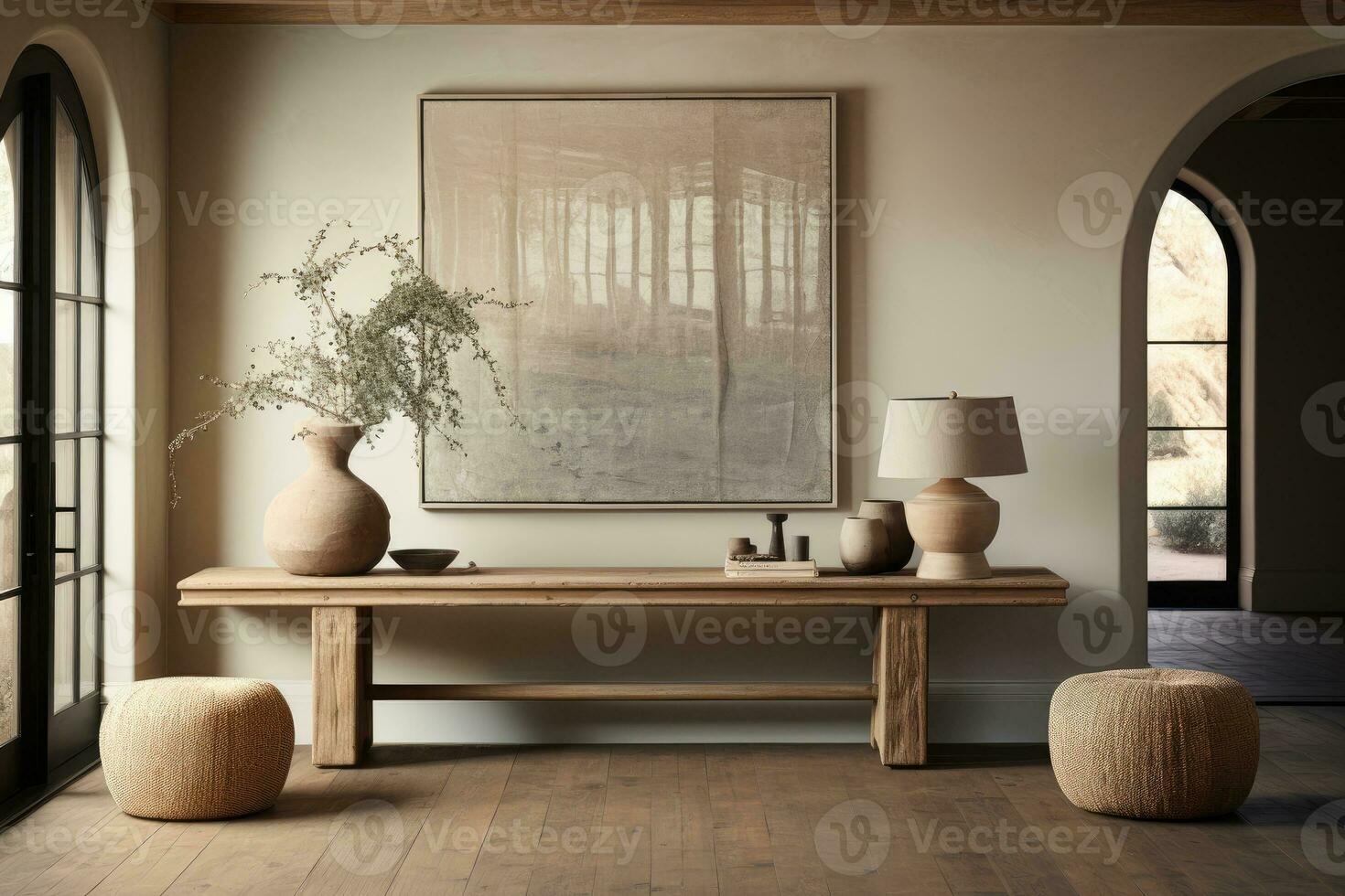 large artwork in center of entryway table AI Generated photo