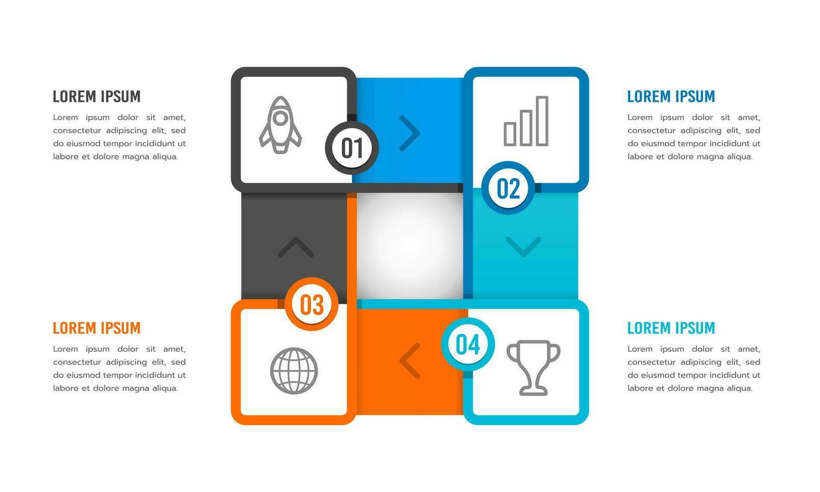 4 4 proceso infografía diseño modelo a éxito. marketing, estrategia, planificación, y negocio presentación. vector ilustración.