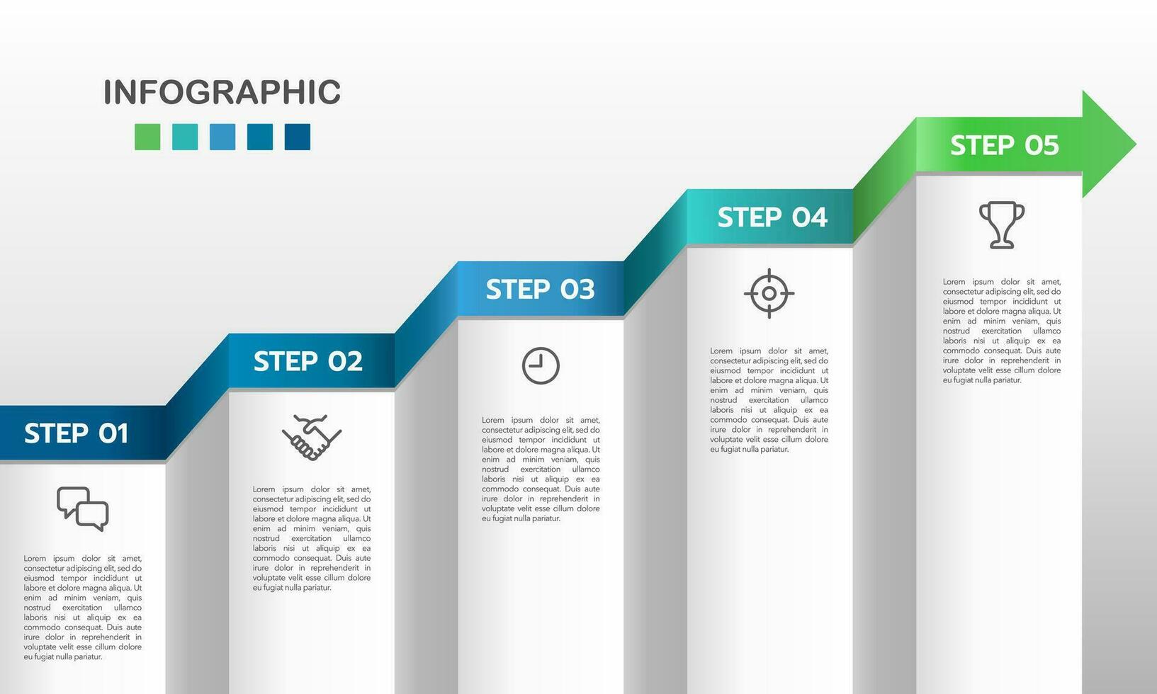 infografía 5 5 pasos a éxito modelo. desarrollo proceso. vector ilustración.