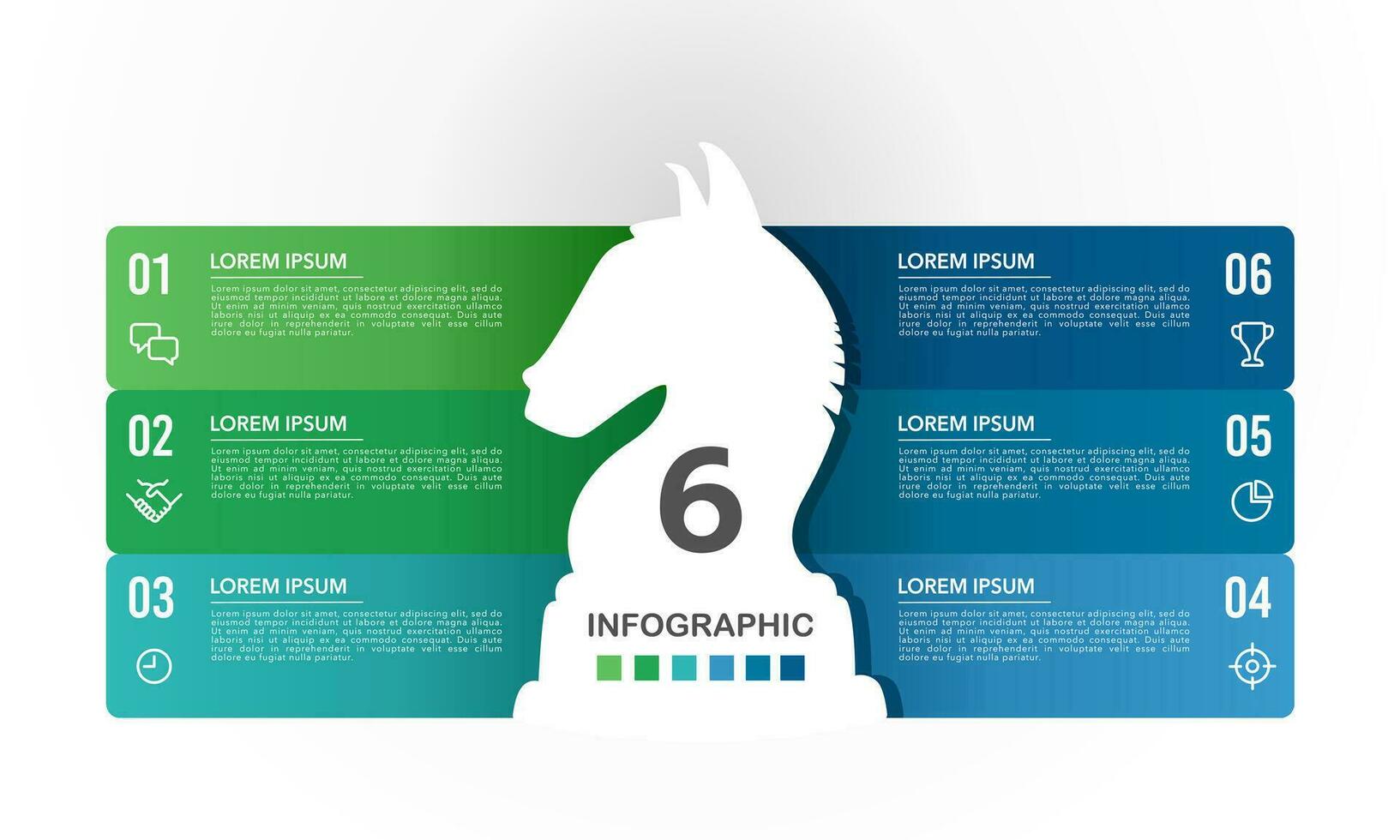 6 proactive strategies Knight Chess Infographic for business marketing. Business presentation. Vector illustration.