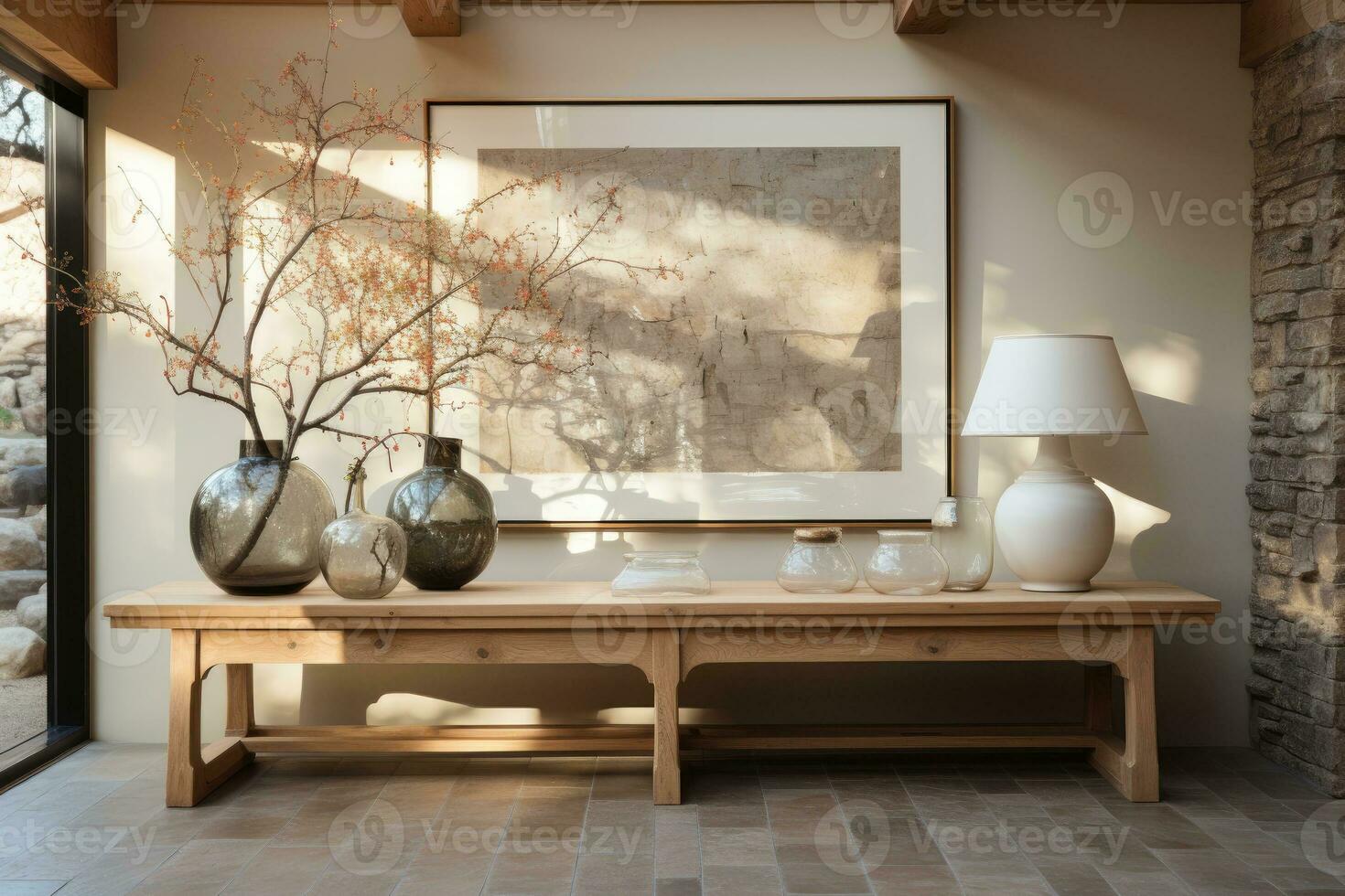 large artwork in center of entryway table AI Generated photo