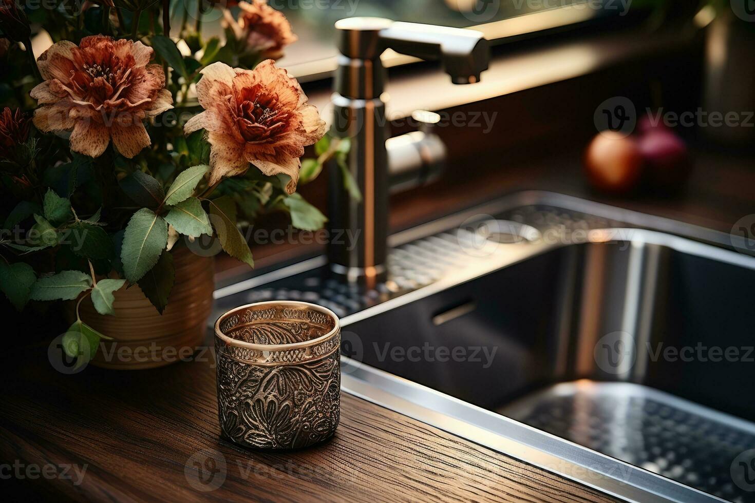 stock photo of inside home view sink AI Generated