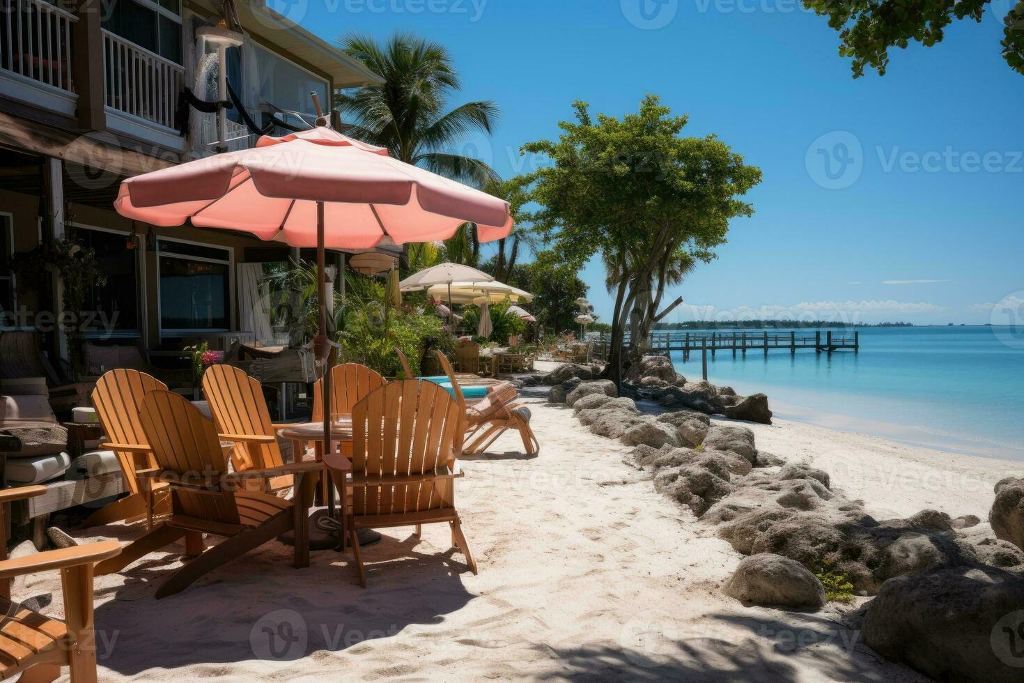 beautiful beach inn sunny day view AI Generated photo