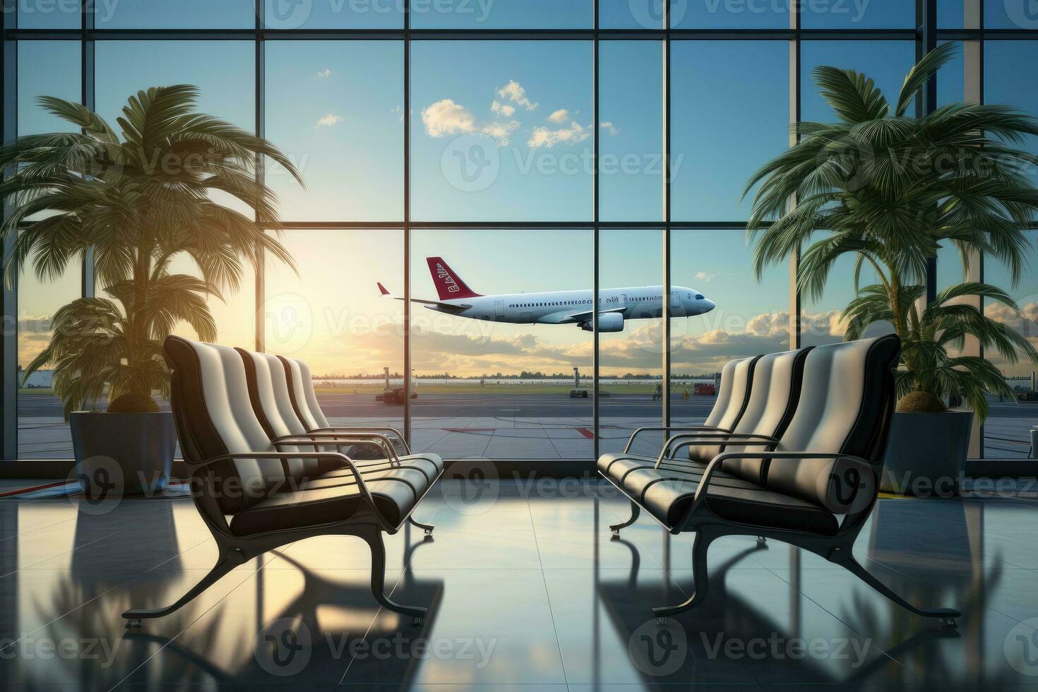 esperando habitación a el aeropuerto con el grande ventana ai generado foto