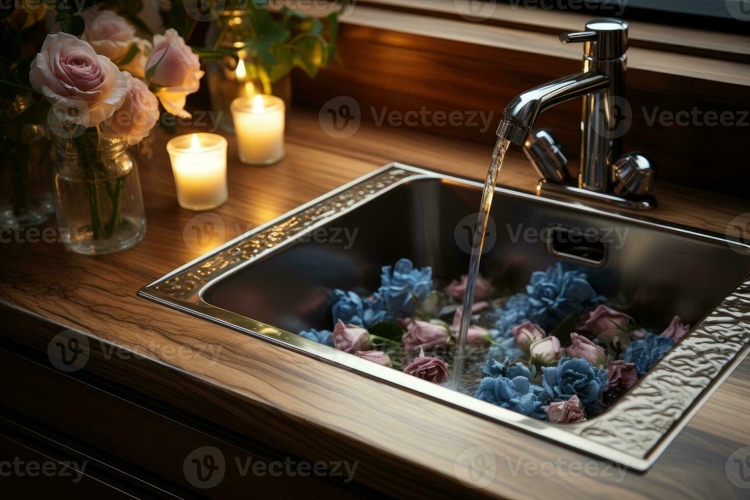 stock photo of inside home view sink AI Generated