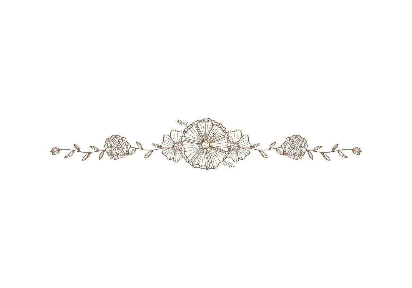 hand drawn blossom lineart flower line divider for footer or header decoration. Vector hand drawn wedding flower decoration