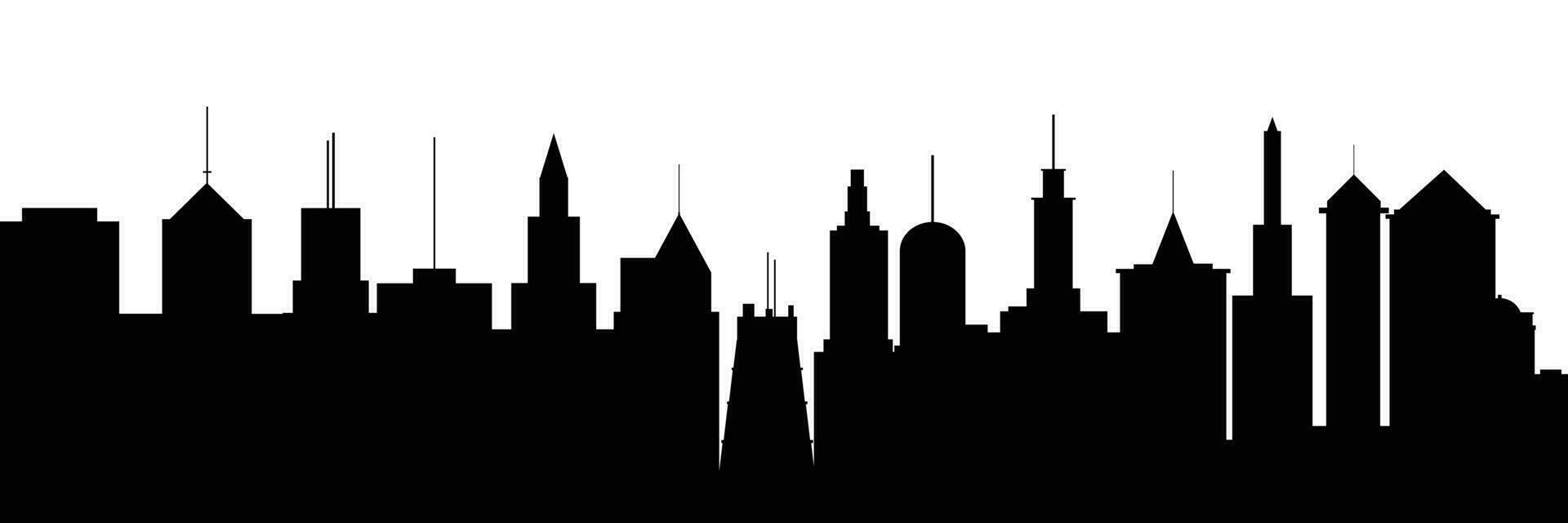 Silhouette city background. Office buildings silhouette. Hand drawn vector art.