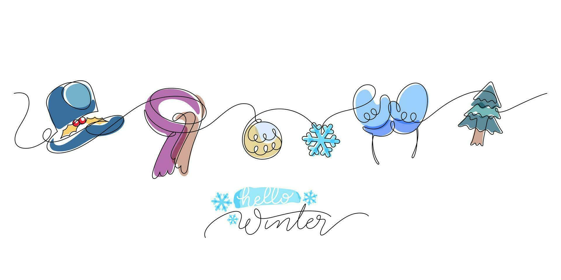 hello winter season inscription concept and objects element decoration vector