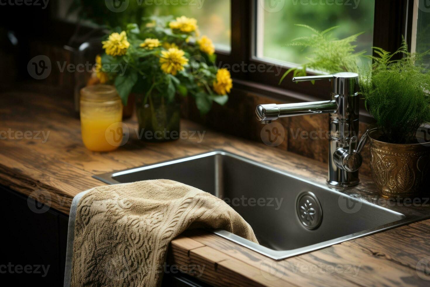 stock photo of inside home view sink AI Generated