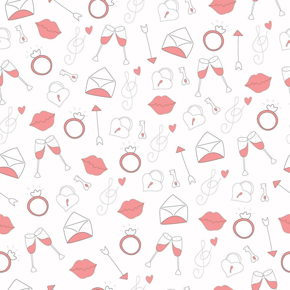 Seamless vector pattern with hearts and arrows.Hand drawn hearts seamless pattern.Hand drawn abstract vector background.Love Pattern.